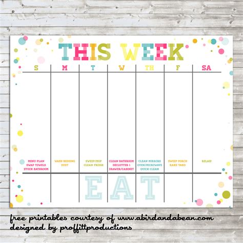 Colorful Weekly Calendar Free Printable