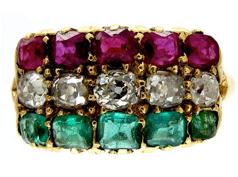 18ct Gold Ruby Diamond And Emerald Victorian Ring The Antique