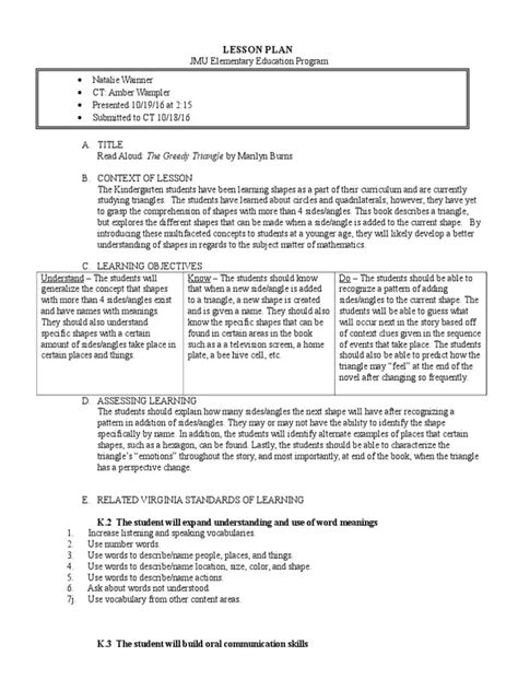 Interactive Read Aloud Lesson Plan Template