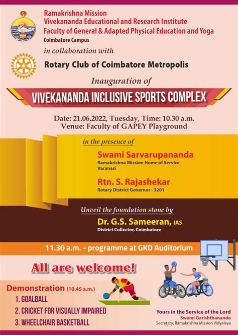 Inauguration Of Vivekananda Inclusive Sports Complex Gapey Rkmveri