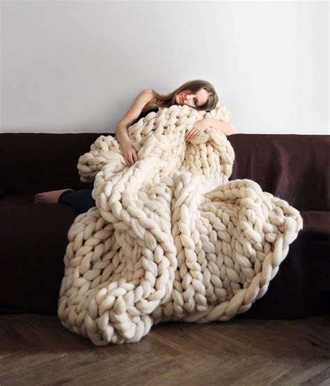Handmade Chunky Knit Blanket Big Yarn Blanket Knitted Blankets