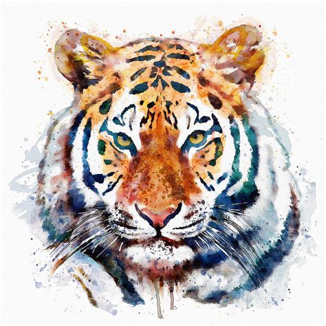 Tiger Head Watercolor Digital Art By Marian Voicu