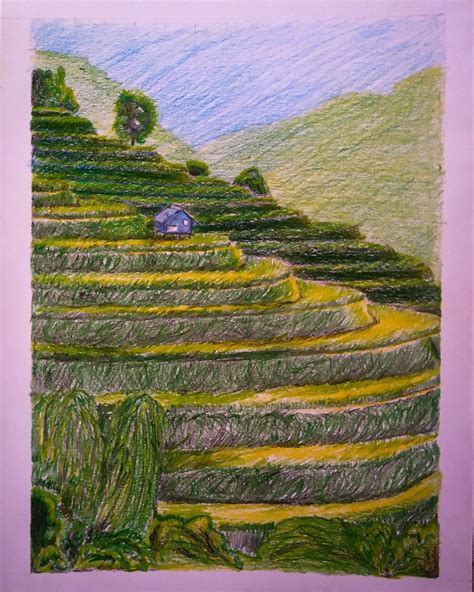 Banaue Rice Terraces Nature Art Painting Philippine Art Nature Drawing