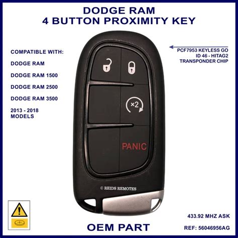 Dodge Ram 4 Button Proximity Smart Remote Key 56046956ag 2013 2018