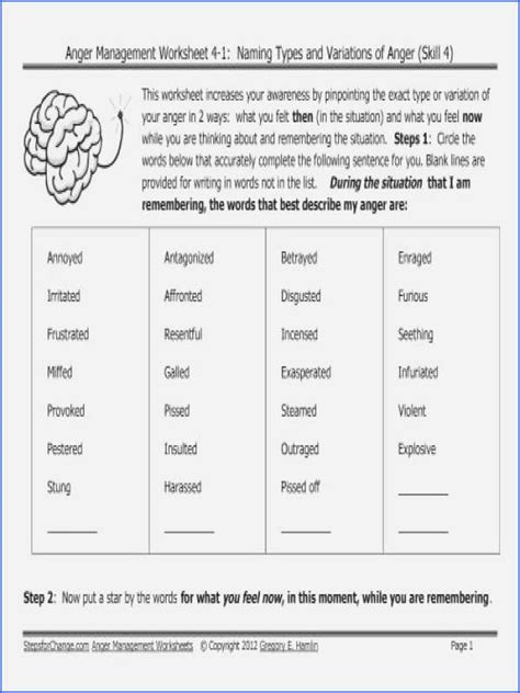 Printable Anger Management Worksheets For Adults