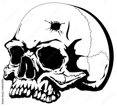 Human Skull With A Bullet Hole On The Forehead Stock Vector Adobe Stock