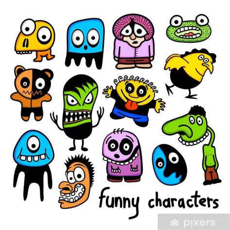 Sticker Set Of Funny Colorful Cartoon Characters Pixersuk