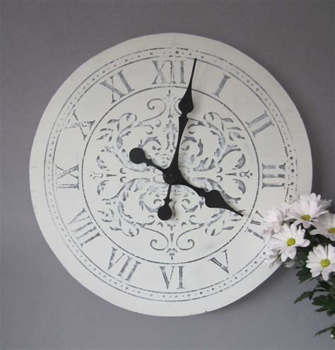 Large 55cm Aged White French Wall Clock Shabby Chic Ebay Office