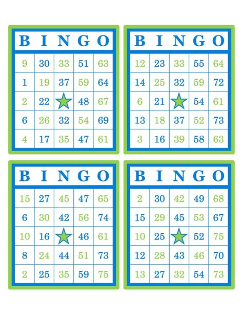 Bingo Cards 1000 Cards 4 Per Page Immediate Pdf Download Blue And