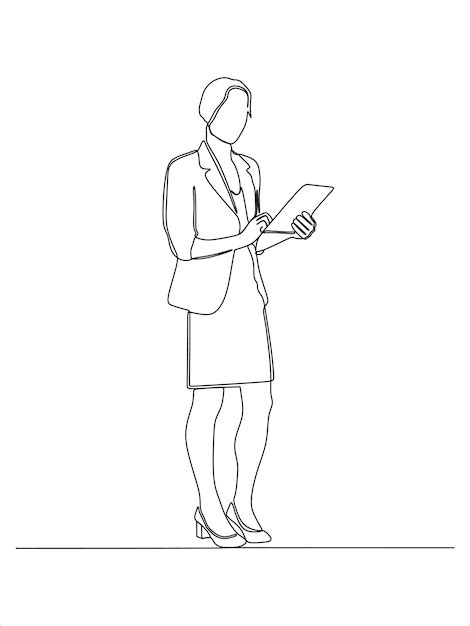 Premium Vector Continuous Line Drawing Of Portrait Business Woman