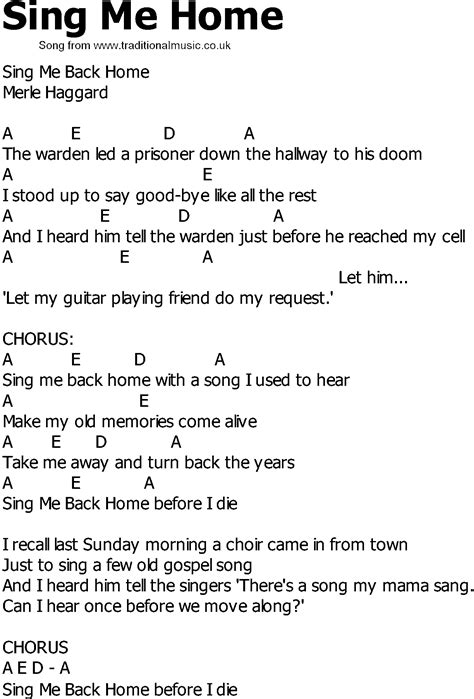 Old Country Song Lyrics With Chords Sing Me Home