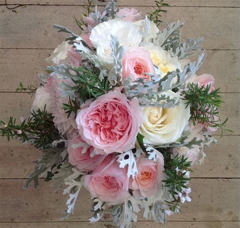 David Austin rose bouquet, in white and blush pink tones, with