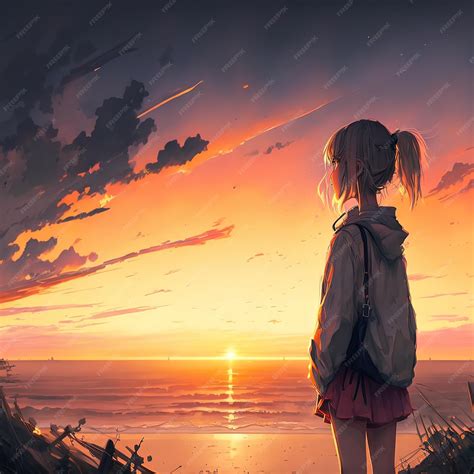 Premium Photo Anime Girl Watching The Sunset 3d Illustration