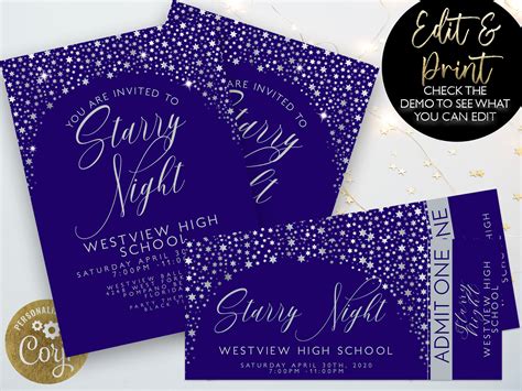 Starry Night Prom Invitations Tickets Prom Invite Award Night Etsy