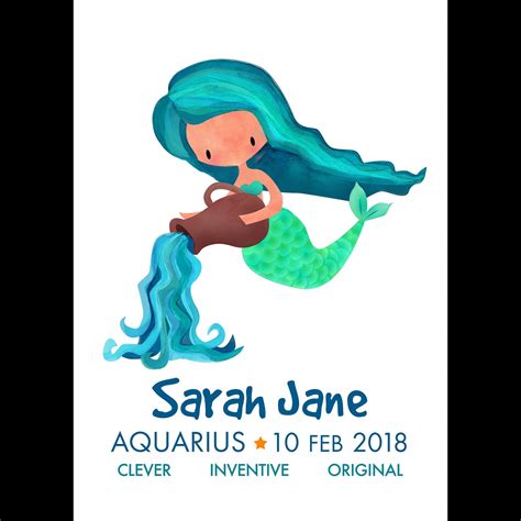 Aquarius Zodiac Mermaid Digital Illustration Wall Art Etsy