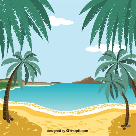 Playa Tropical Descargar Vectores Premium