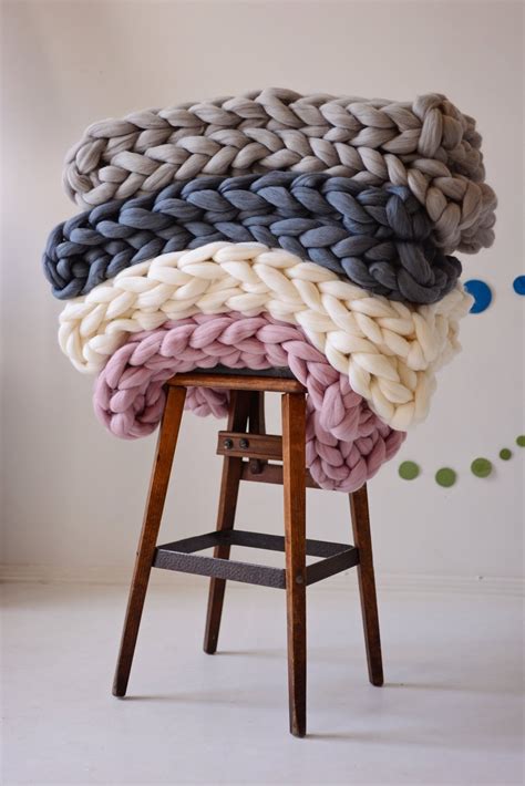 Super Chunky Knit Blanket Pure Merino Chunky Throw Blanket Giant Knit