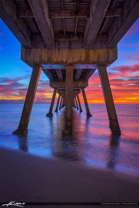 Deerfield Beach Vertical Sunrise Under Pier Hdr Photography By