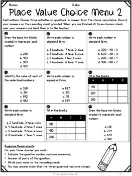 Grade 3 Place Value Choice Boards by Teaching in a Wonderland | TpT