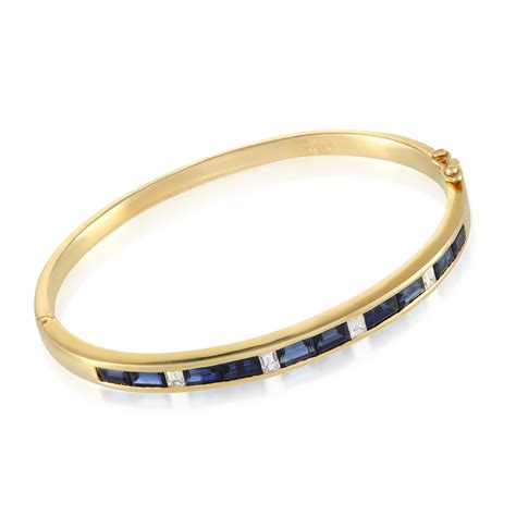 Sign in / create an account; Womens 18K Yellow Gold Diamond and Sapphire Bangle Bracelet