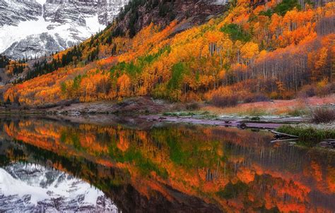 Wallpaper Autumn Trees Mountains Lake Reflection Colorado Usa