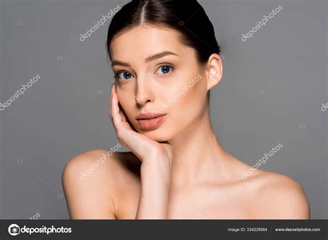 Beautiful Naked Woman Perfect Skin Isolated Grey Stock Photo IgorVetushko