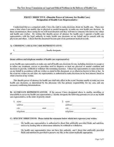 New Jersey Medical Power Of Attorney Fillable Pdf Free Printable