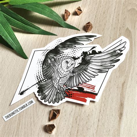 Owl Trash Polka Tattoo Animal Illustration Design Geometric Tattoo