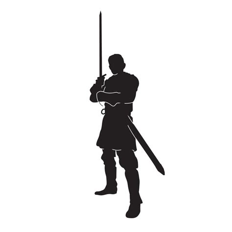 Medieval Knight Wearing Armor And Holds Long Sword Black Vector