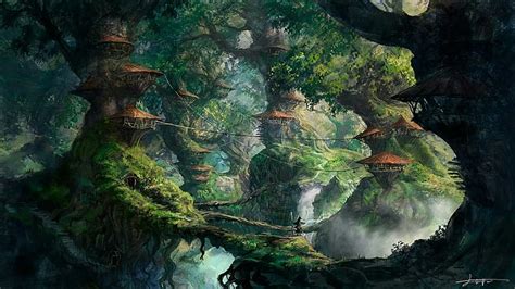 Aura kingdom is a free to download anime mmorpg offering a world full of fantasy! HD wallpaper: green leafed plant painting, wilderness themed painting, fantasy art | Wallpaper Flare