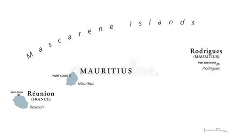 Mascarene Islands Gray Map Mauritius Reunion Rodrigues Stock Vector