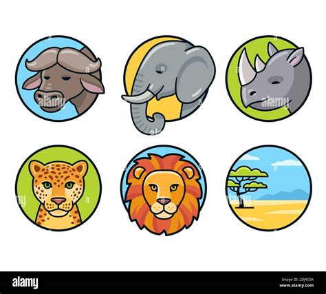 Icon Set Of African Big Five Animals Lion Leopard Elephant Rhino