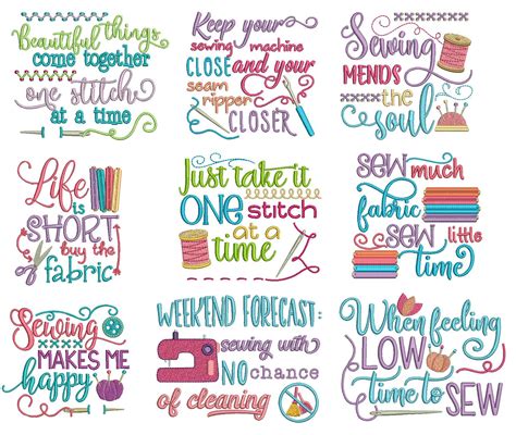 Sewing Sayings Set 2 Machine Embroidery Brother Embroidery Design