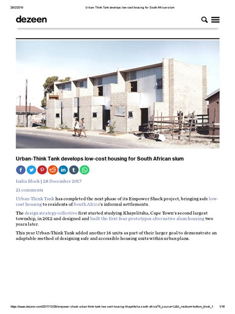 Urban Think Tank Develops Low Cost Housing For South African Slum Pdf Pdf Slum Affordable