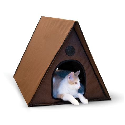 Kandh Chocoloate Outdoor Heated A Frame Cat Bed Petco