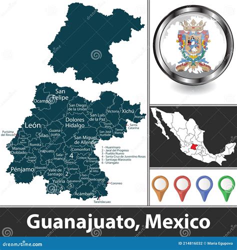 Map Of Guanajuato Mexico Stock Vector Illustration Of Guanajuato
