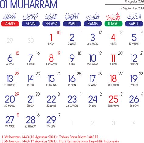 Template Kalender Hijriyah 1443 01 Kalender Hijriah Versi Indo Urutan