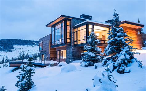 House Modern Winter Snow Trees Building Architecture
