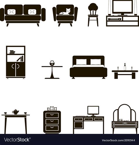 Furniture Icons And Symbols Isolated Silhouette Vector Image