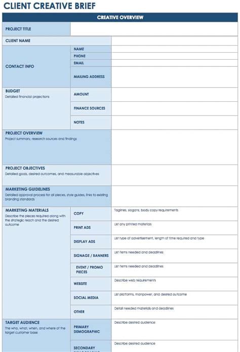 You may retrieve this document by clicking the following link: Free Creative Brief Templates - Smartsheet