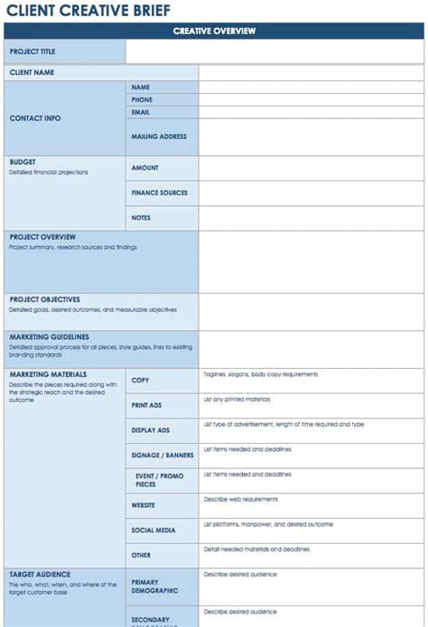 It is based on our team's more than 20 years of experience delivering breakthrough marketing programs and campaigns. Free Creative Brief Templates - Smartsheet