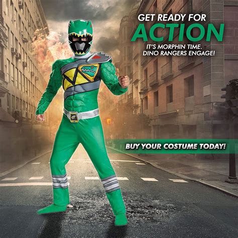Green Power Rangers Costume For Official Licensed Green Ranger Dino