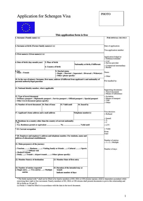 Schengen Visa Application Form Fillable Pdf Printable