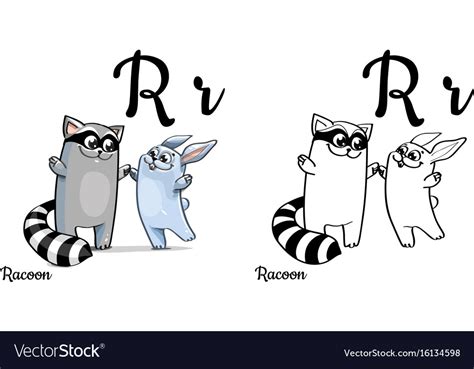 Raccoon Alphabet Letter R Coloring Page Royalty Free Vector