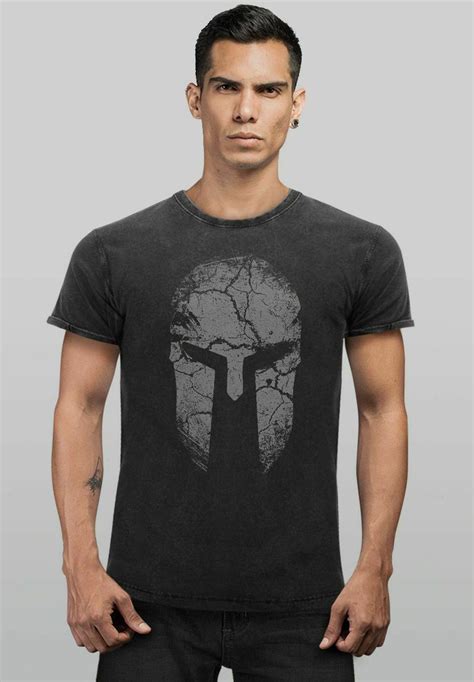 Neverless Vintage Aufdruck Sparta Helm Spartan Warrior Prints T Shirt