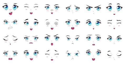 Premium Vector Anime Female Characters Facial Kawaii Expressions