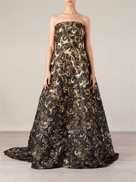 Oscar De La Renta Floral Brocade Evening Gown In Black Lyst