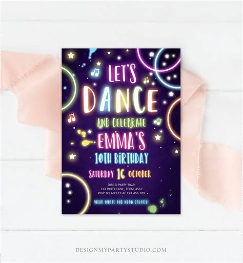 Editable Dance Party Birthday Invitation Disco Music Lets Etsy