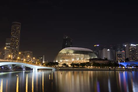 Skyline City Near Bridge During Nighttime Singapore Hd Wallpaper