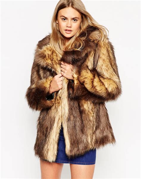 Lyst Asos Vintage Faux Fur Coat In Brown